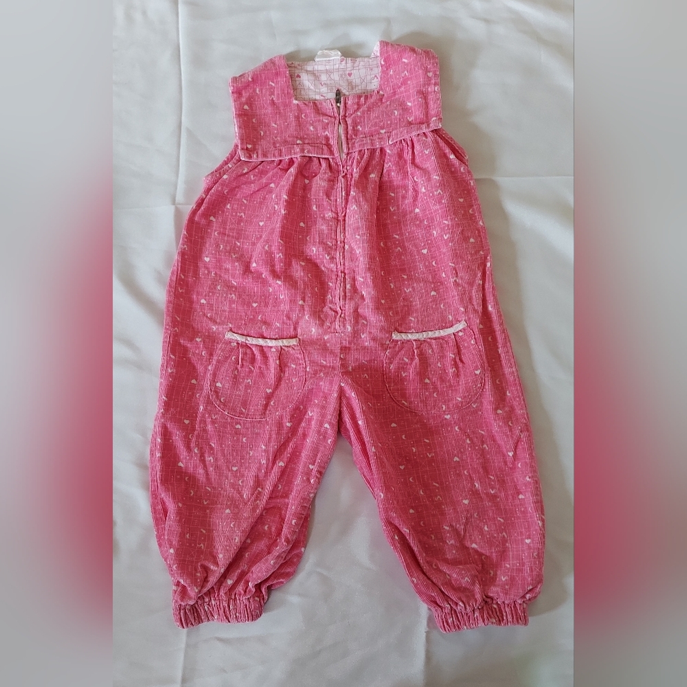 Westfalen Stoffe Heart Moon Pattern Pink Corduroy Sleeveless Romper 24M Vintage